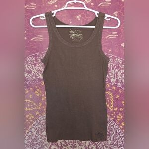 Roxy Quiksilver Juniors Ribbed Lace Trim Tank Top Brown Large Y2K Vintage